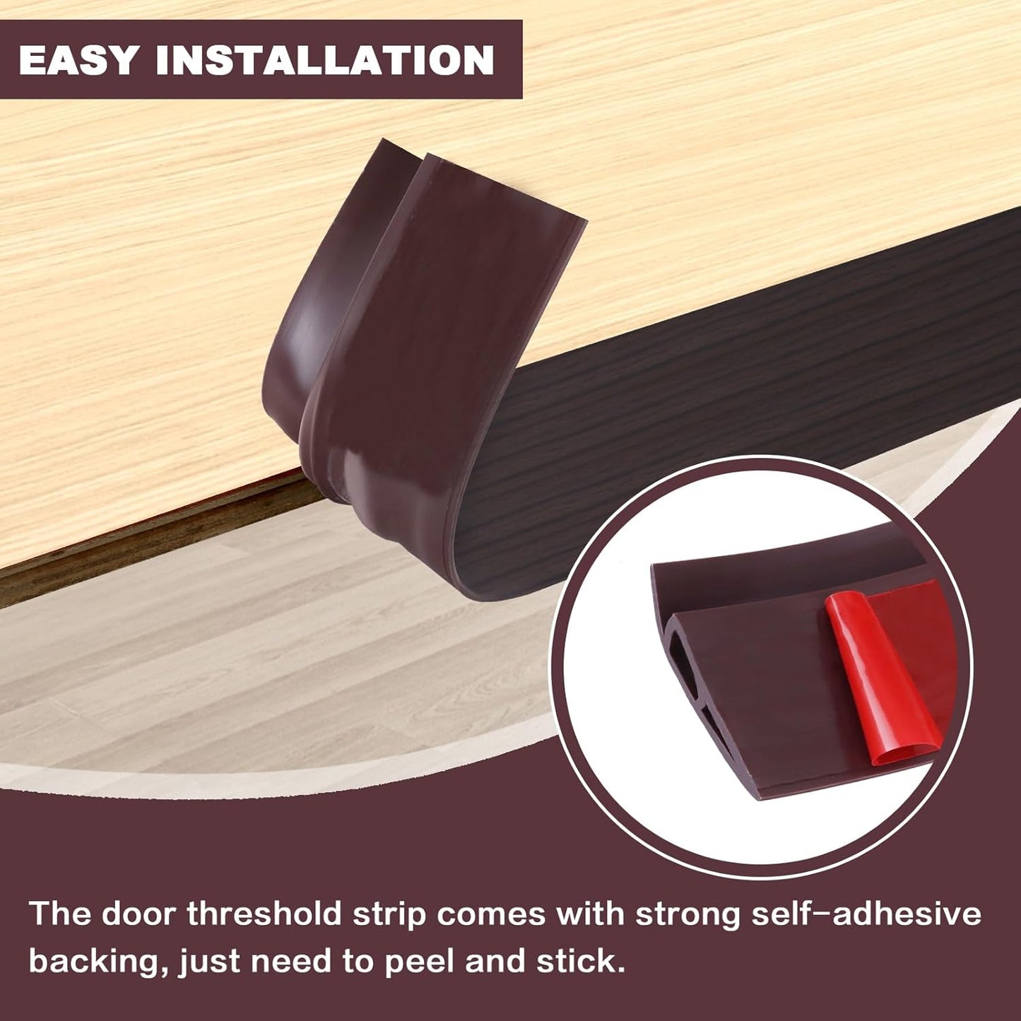 Vinyl Door Threshold Flooring Transition Strip Self Adhesive Carpet Edging Strip for Laminate Doorway Edge Threshold from 2/5" to 3/5" (Black Walnut Wood Grain, 10 Ft)