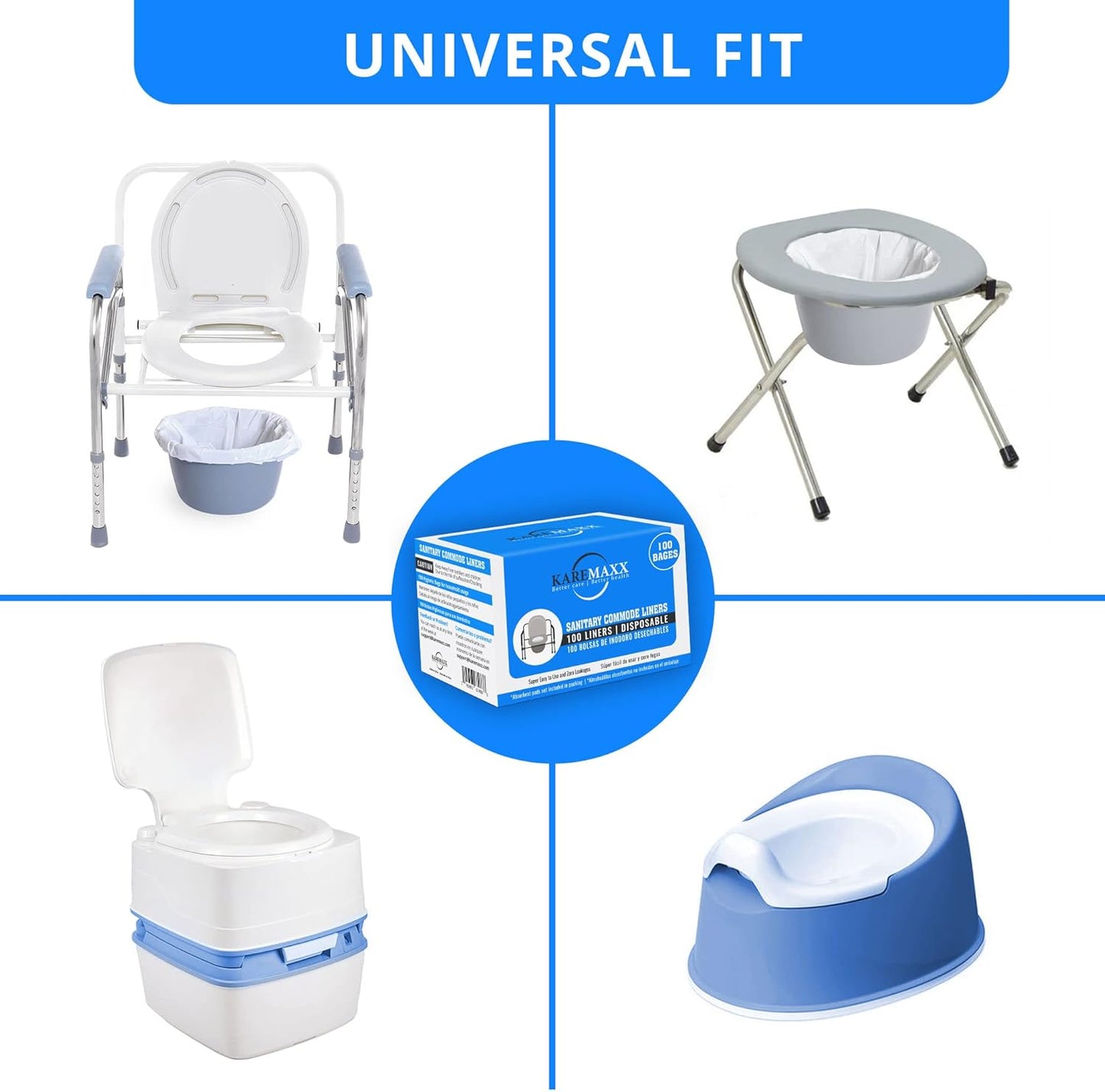 Disposable Potty liners - 50, Bed side commode Liners, Portable Toilet Bag, Potty Bags for Portable Toilet, Potty Chair Liners, Toilet Liners, Commode Bags - Leak Proof & Odorless