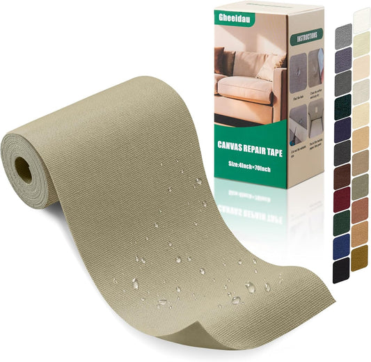 Canvas Repair Tape 4×70 Inch Waterproof Self-Adhesive Fabric Repair Patch for Repairing Boat Covers,Tents,Patio Umbrellas,Car Seats,Luggage,Sofas.(Khaki)