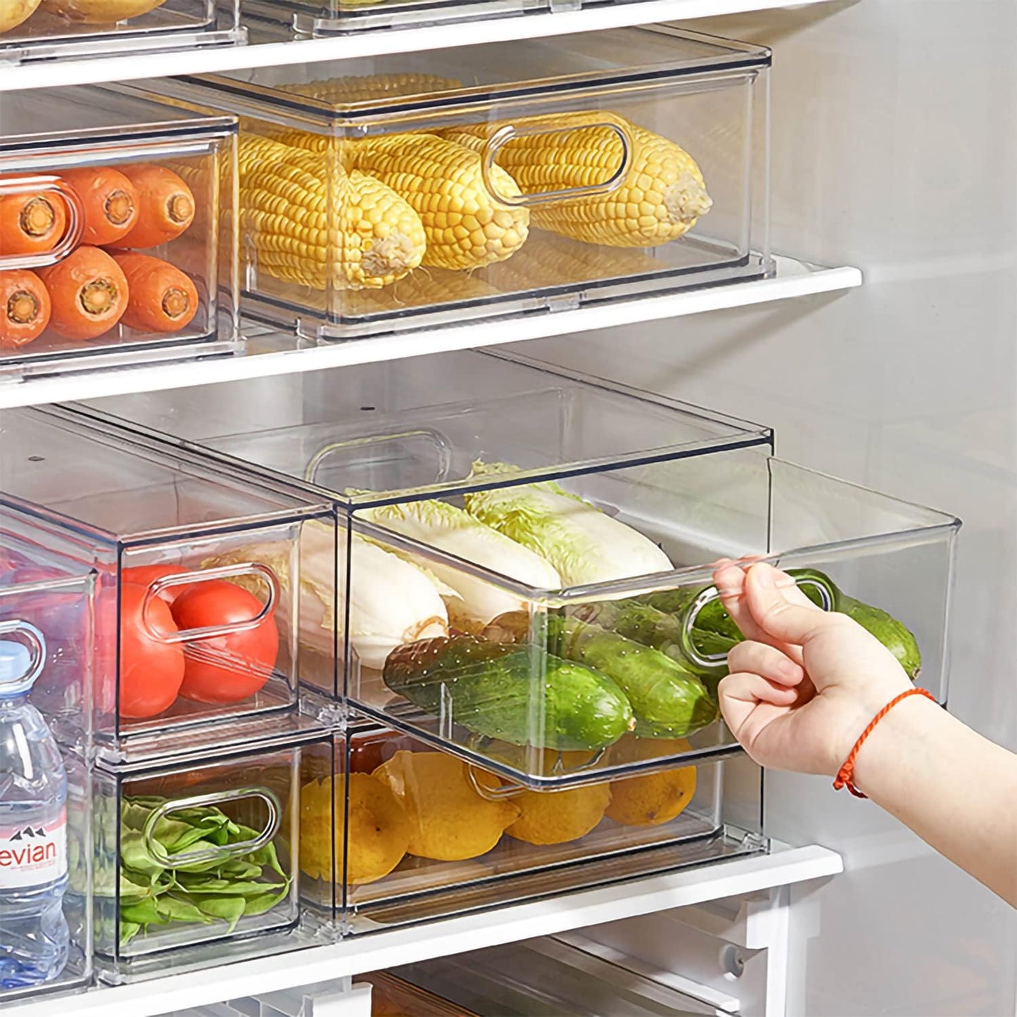 MineSign 7 pack Stackable Refrigerator Organizer Bins Pull-Out Drawers for Fruit and Veggies Storage Organizer for Fridge Clear Drawer Containers with Handle Divided Organization for Produce Saver