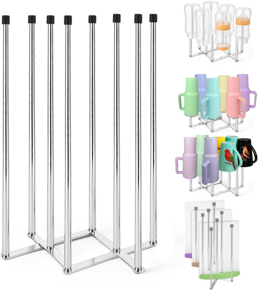 Palksky Foldable Bottle Drying Rack for Water Bottles & Cups - Stainless Steel Space Saving Dish Rack Holder Organizer for Kitchen Counter, Sink or Dishwasher