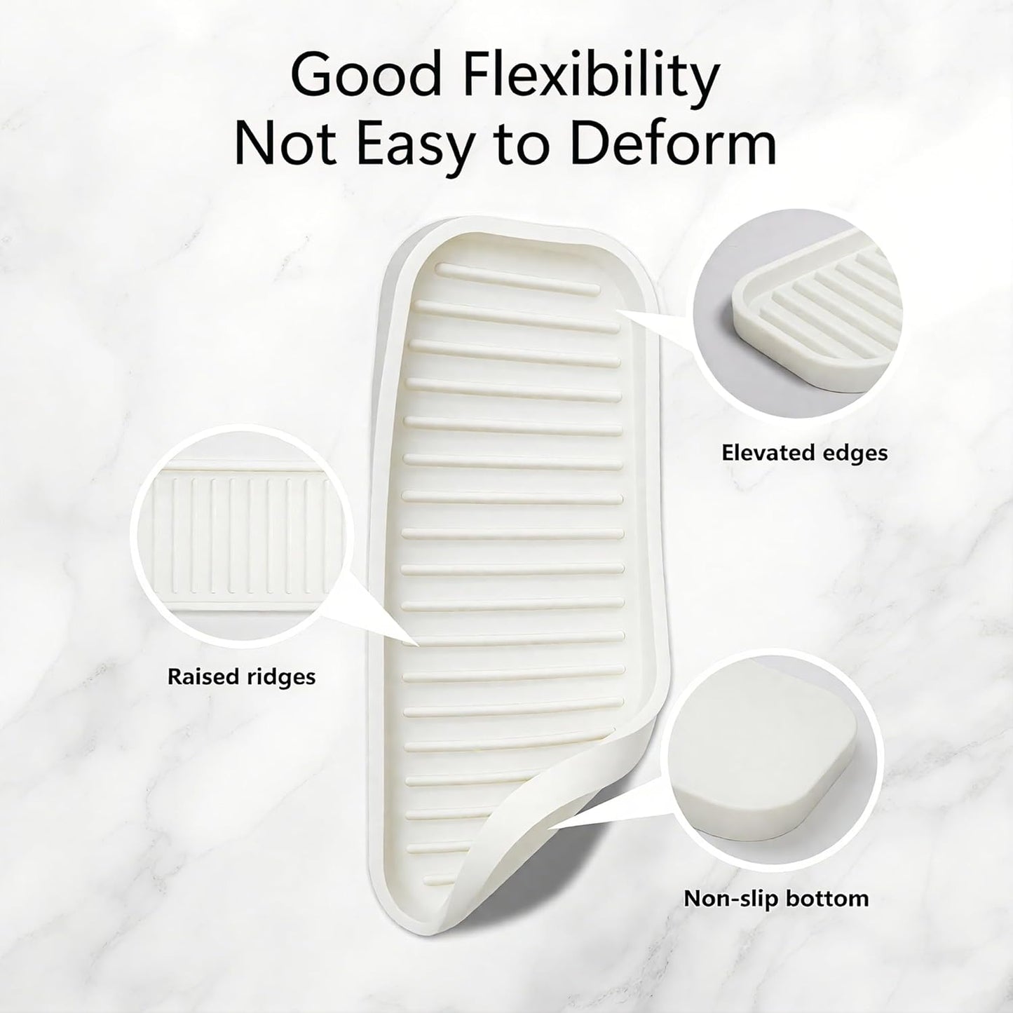 Mofason Silicone Sponge Holder, Tray for Soap and Sponge, Kitchen Sink Tray, Accessories to Help You Clean Kitchen Sink Sponge Rack（White, 2 Pack）