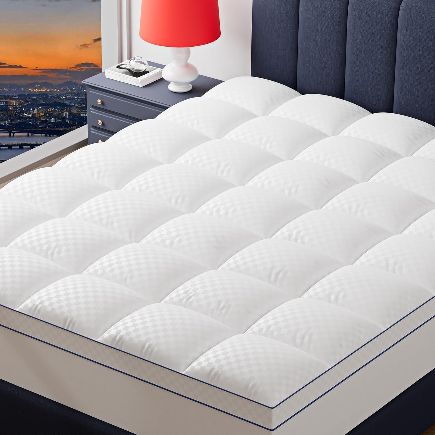 Extra Thick Queen Mattress Topper Pillowtop Mattress Pad Cover Cooling and Plush with 8-21 Inch Deep Pocket 3D Snow Down Alternative Fill