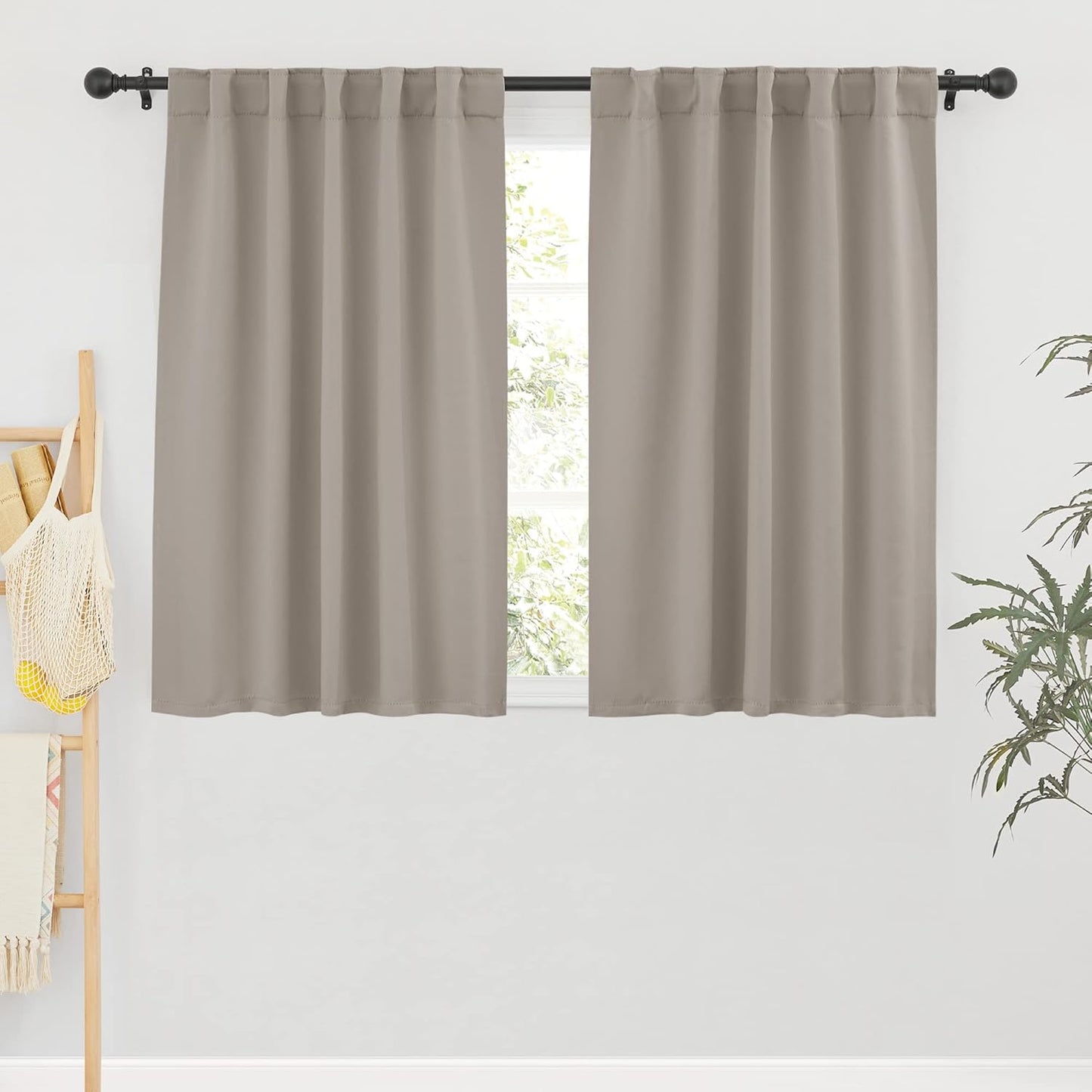 RYB HOME Blackout Curtains for Bathroom - Thermal Insulated Light Block Small Window Curtains, Back Tab Top Drapes for Kitchen Kids Bedroom Home Office, Wide 42 x Long 45 inches, Sand, 2 Panels