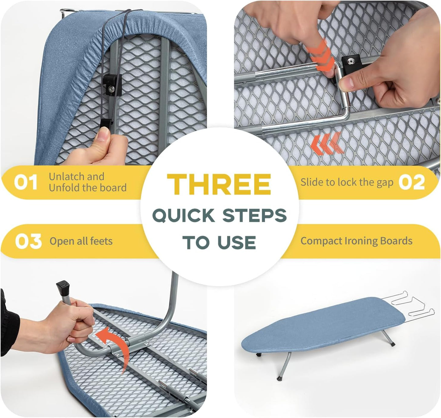 Table Top Ironing Board, RAINHOL Small Folding Iron Board Portable with Non-Slip Feet, Travel Compact Ironing Table for Dorm and Small Space, 31"x12", Blue