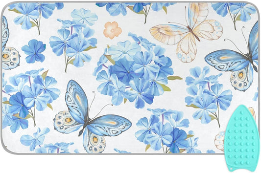 Ironing Mat Portable Ironing Pad Ironing Blanket for Table Top Heat Resistance Double-Side Using Travel Large 47.2 x 27.6 Inch Foldable Lightweight Blue Floral Butterfly