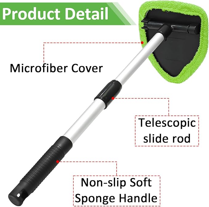 Beieverluck 3 Pieces Windshield Cleaning Tool Inside Car Window Cleaner Cleaning Tool with Extendable Handle, 9 Microfiber Pads and 3 Spray Bottles Car Auto Glass Wiper Kit