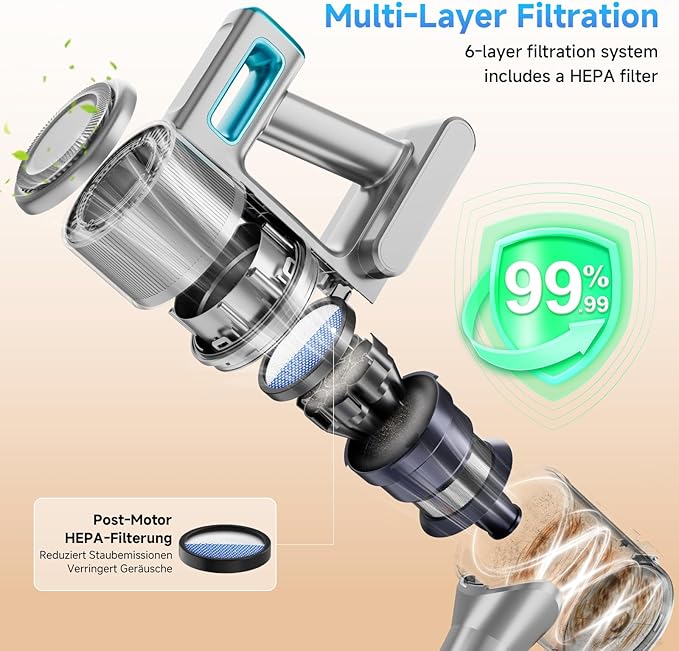 Cordless Vacuum Cleaner, 38Kpa Powerful Stick Vacuum Cleaner with 45mins Rechargeable Battery, LED Anti-Tangle Brush, 8-in-1 Handheld Vacuum Cleaners for Home/Pet Hair/Carpets/Floors, Blue