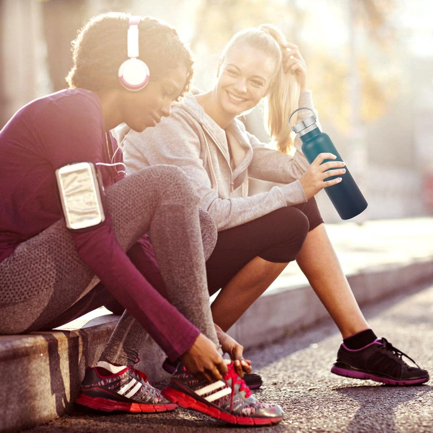 Neihepal Gradient Stainless Steel Water Bottles,20 Ounce Vacuum Insulated Double Wall Travel Bottle with Leak Proof Lid of Handle,Metal Reusable Standard Mouth Flask Thermoses for School,Hikers,Gift