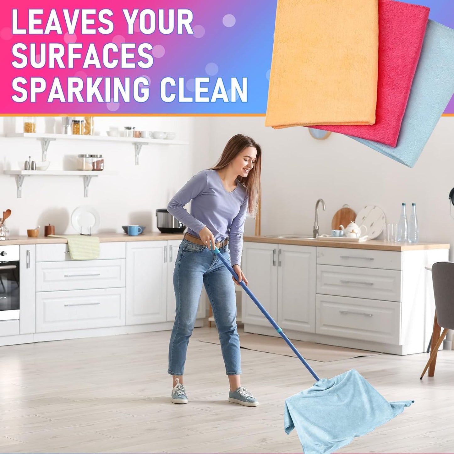 Newwiee 6 Pcs Extra Large Microfiber Cleaning Cloth 30" x 20" Washable Reusable Microfiber Towel Streak Free Lint Free Cloth for Cleaning Home Glass Office Window Bathrooms (Pink,Yellow,Light Blue)