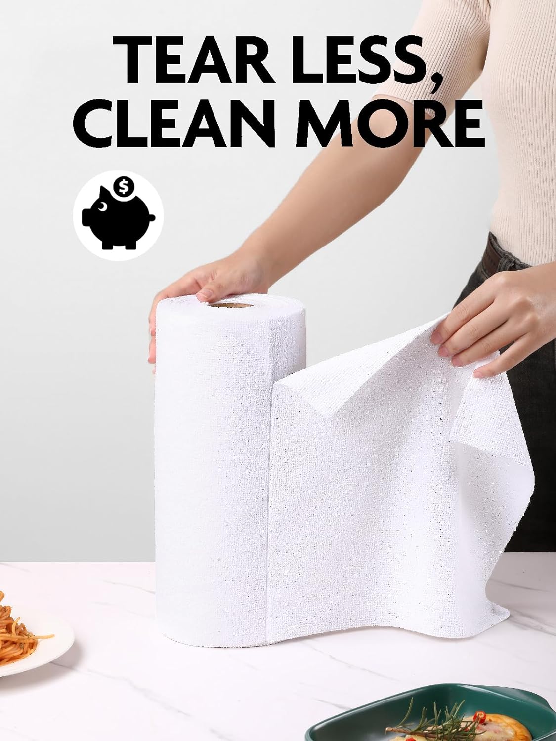 Fantasticlean Microfiber Cleaning Cloth Roll -75 Pack, Tear Away Microfiber Towels, 12" x 12", Reusable, Washable, Scratch Free, Ultra Absorbent Dish Rags for Car, Home, Garage or Shop (White)