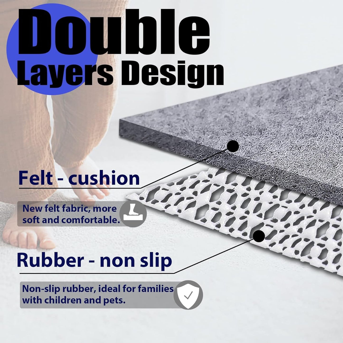 Non Slip Rug Pad Grippers - 2x10, 1/4" Thick, Felt + Rubber Double Layers Area Carpet Mat Tap, Provides Protection and Cushioning for Hardwood or Tile Floors