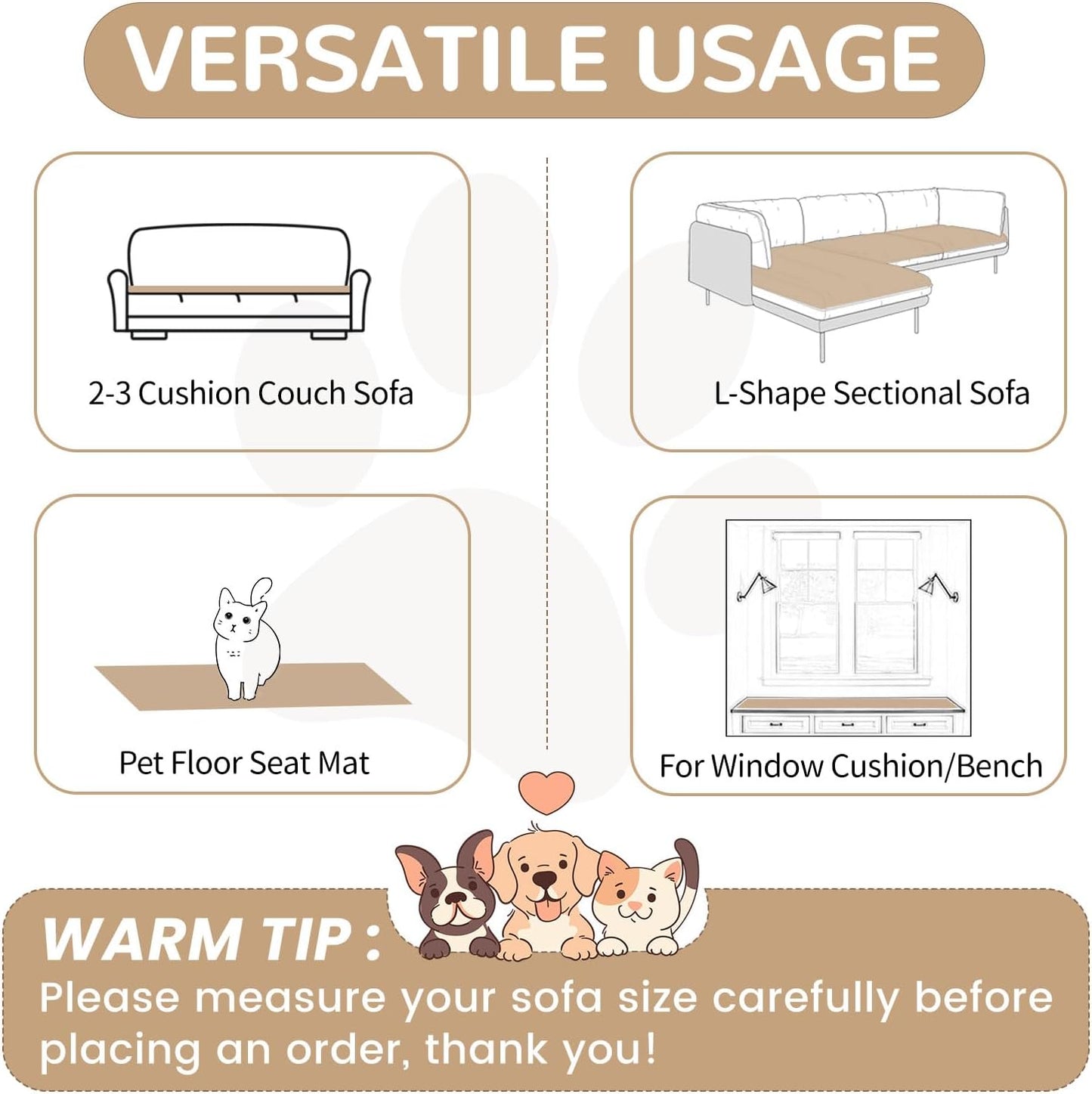 OTOB Couch Cover for Dogs Washable, Non Slip Plush Fuzzy Sofa Covers for 3 Cushion Couch Pet Friendly, Soft All Seasons Sofa Slipcover Cozy Furniture Protector (Coffee, 31.5" x 82.7")