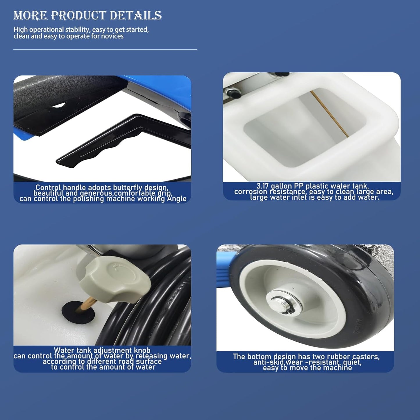 110V Floor Polisher Commercial Floor Scrubber Machine, Carpet Buffer Scrubber with 3.1gal Water Tank and 17" Base 175Rpm 1100W, for Marble/Cement/Epoxy/Rubber Floors/Wood