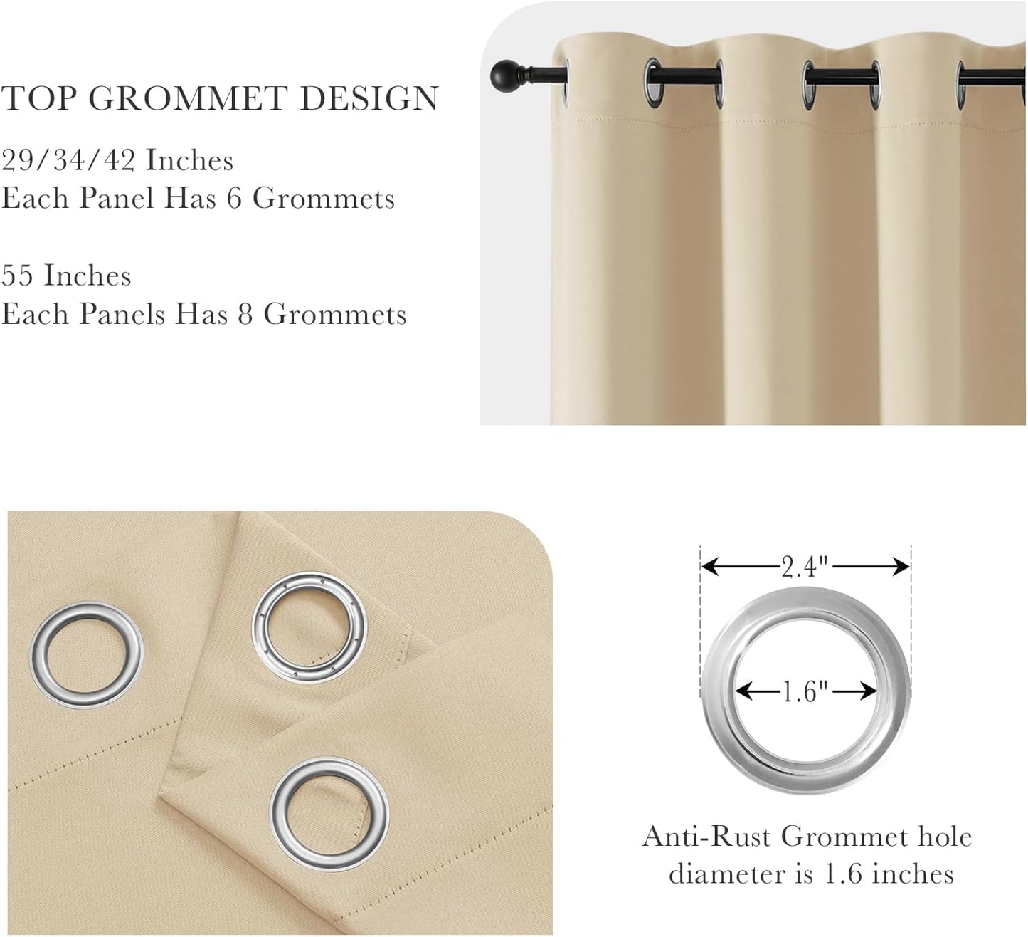 PONY DANCE Biscotti Beige Blackout Curtains for Bedroom 63 Inch Length 2 Panels Set, Thermal Insulated Energy Saving Grommet Top Window Treatment Drapes for Living Room, W34 x L63 Inch