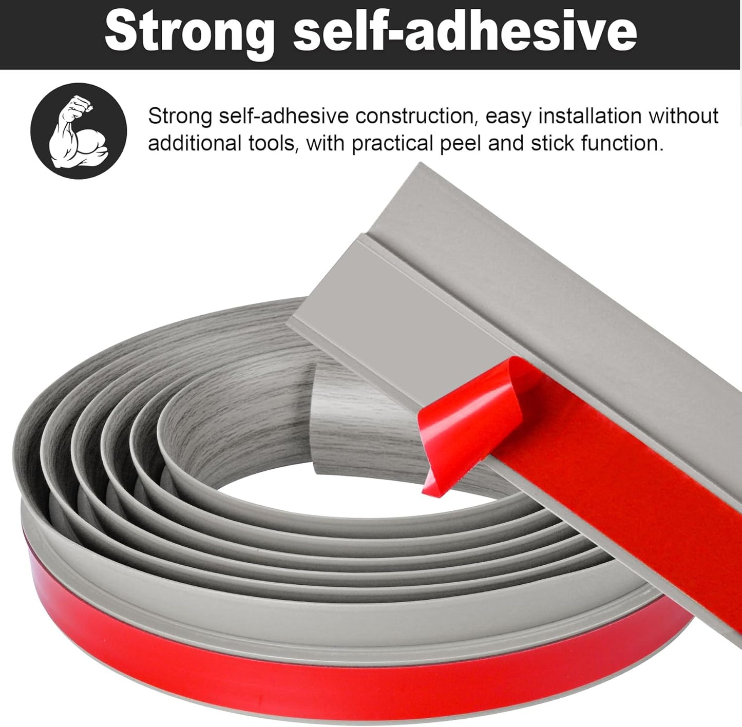 3.3Ft Carpet Floor Transition Strip, Self Adhesive Floor Edging Trim Strip, PVC Threshold Cover for Doorway, Floor Divider Strip Suitable for Threshold Height Less Than 5 mm - Gray Forest