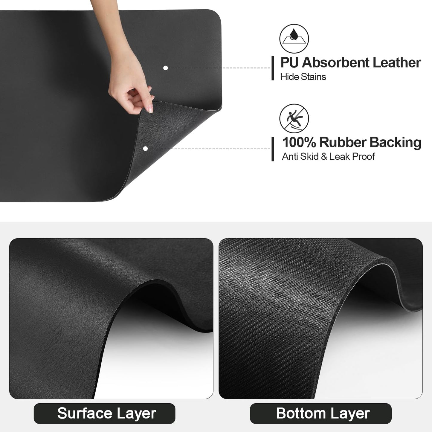 Dish Drying Mat for Kitchen Counter | Coffee Bar Mat for Countertops | Heat Resistant Drainer Mat with Non-slip Rubber Backed | Hide Stain Kitchen Absorbent Draining Mat | Black 18"x32"