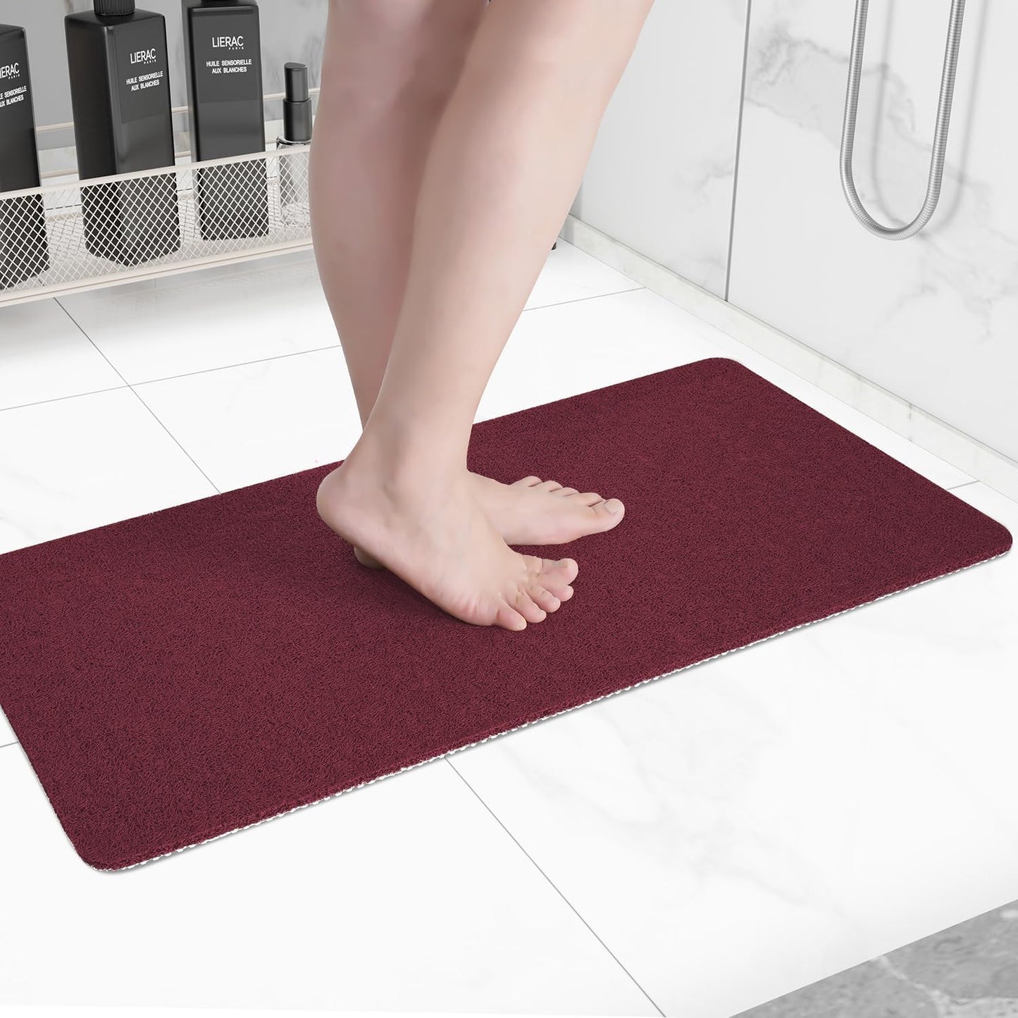 Non-Slip Bathtub Mat, Anti Slip Shower Mat, Fast Drying Bathtub Mats, Foot Scrubber Mat, Anti Slip Mat for Tub, Floor, Bathroom, Kitchen, Home, Hotel (Wine Red 40"×16")