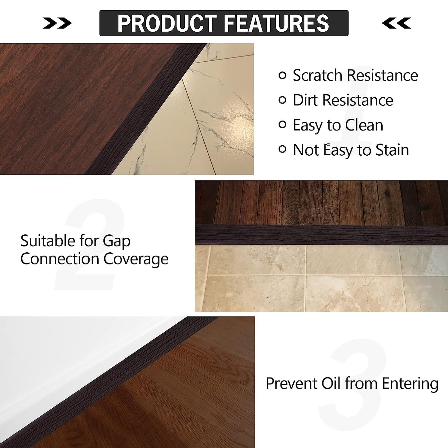 5Ft Floor Transition Strip Self Adhesive Vinyl Cover Floor Strip Flat Divider Transition Strip Wood Grain Design for Laminate Floor Gaps and Doorway Transitions (5Ft x 2 Inch, Brown)