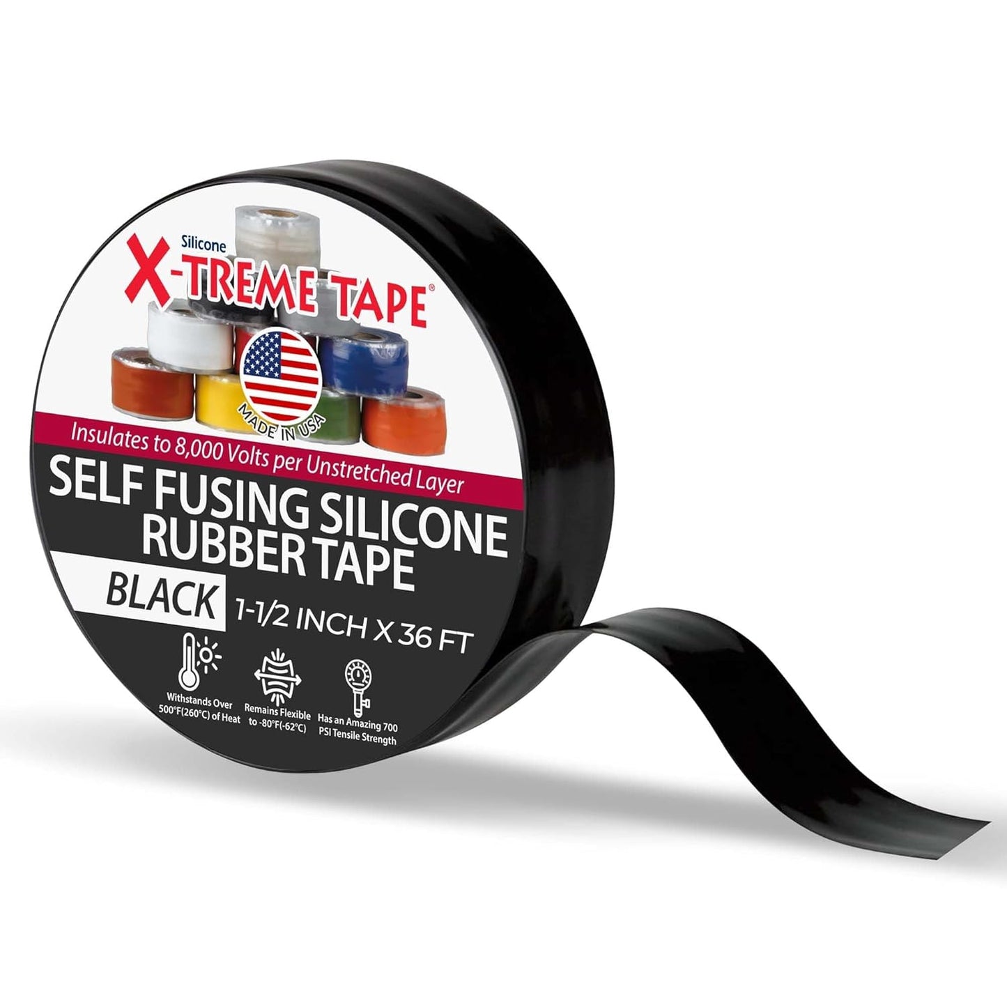 X-Treme Tape MOCAP Heavy Duty Waterproof Self Fusing Silicone Rubber Tape for Hose, Pipe, Electrical, Automotive, Outdoor, and Repairs - Leak Proof, Insulating - 1-1/2 Inch x 36 Ft Roll - Black