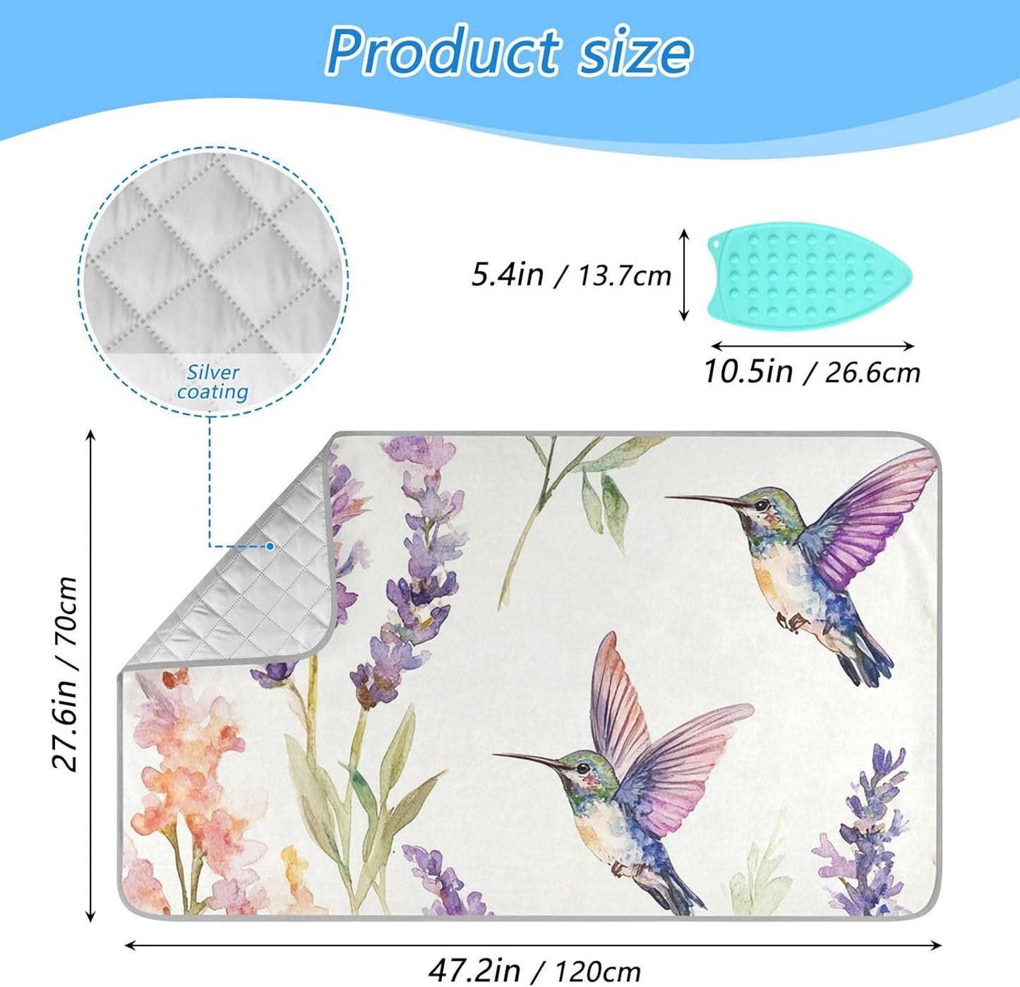 Lavender Flower Hummingbird White Ironing Mat for Table top Portable Ironing Pad Blanket for Washer Dryer Countertop Travel