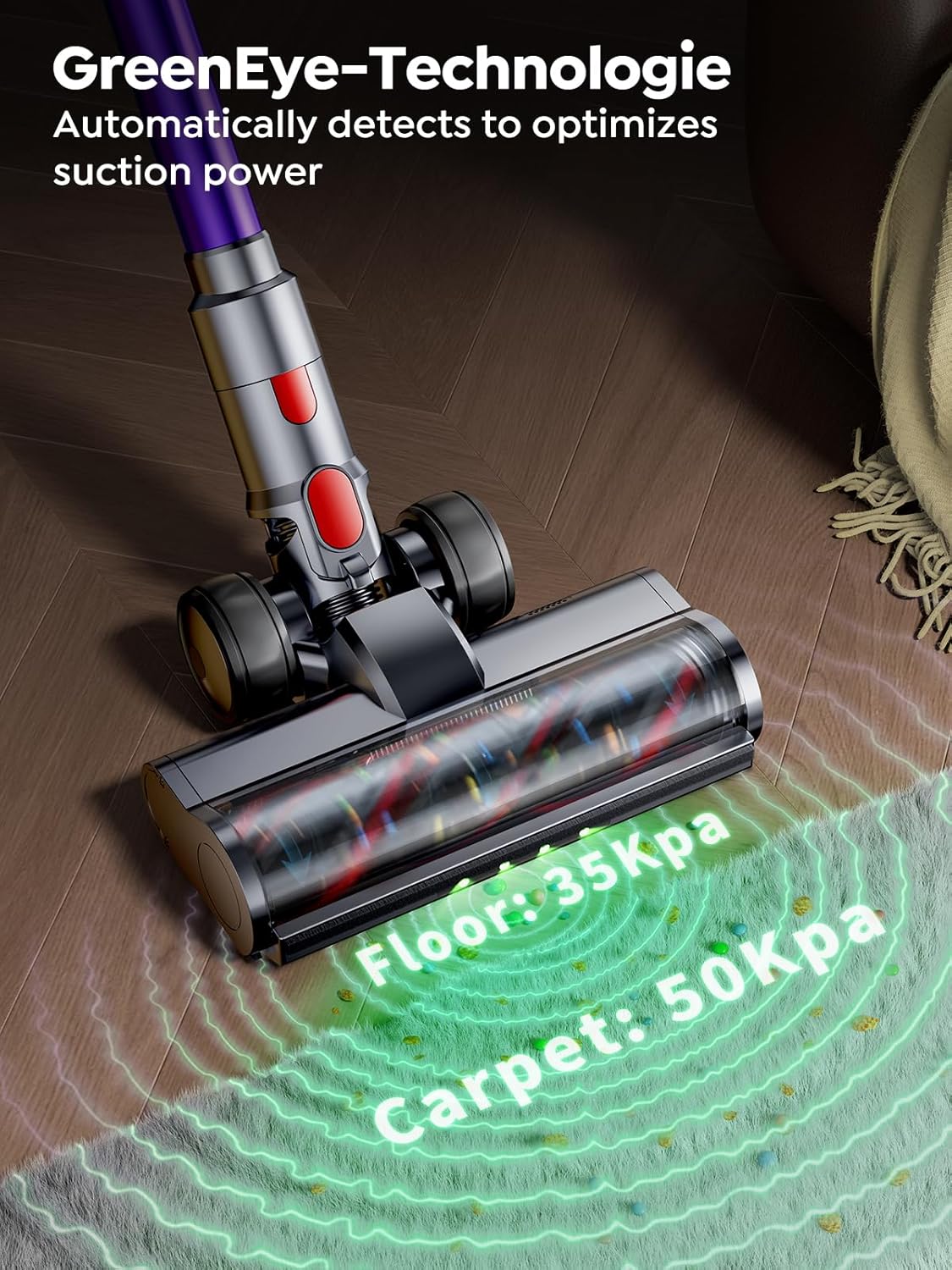 Cordless Vacuum Cleaner, 600W 50KPA 65 Mins Runtime Vacuum Cleaners for Home, Stick Vacuum with Self-Standing, Wall Mount Charging and Intelligent Auto Mode, Handheld Vacuum for Pet Hair/Carpet/Floor