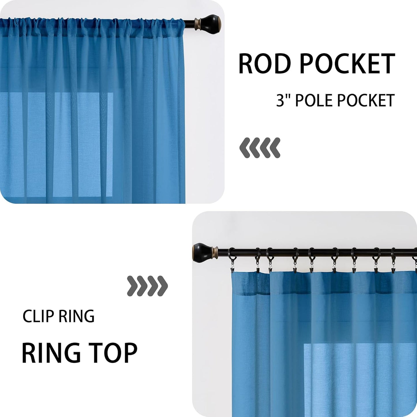 Tollpiz Sheer Door Curtain Closet Linen Textured Curtain Sheers Doorway Light Filtering Voile French Door Rod Pocket Curtains Patio Glass Door, 25 x 80 inches Long, Classic Blue, Set of 1 Panel