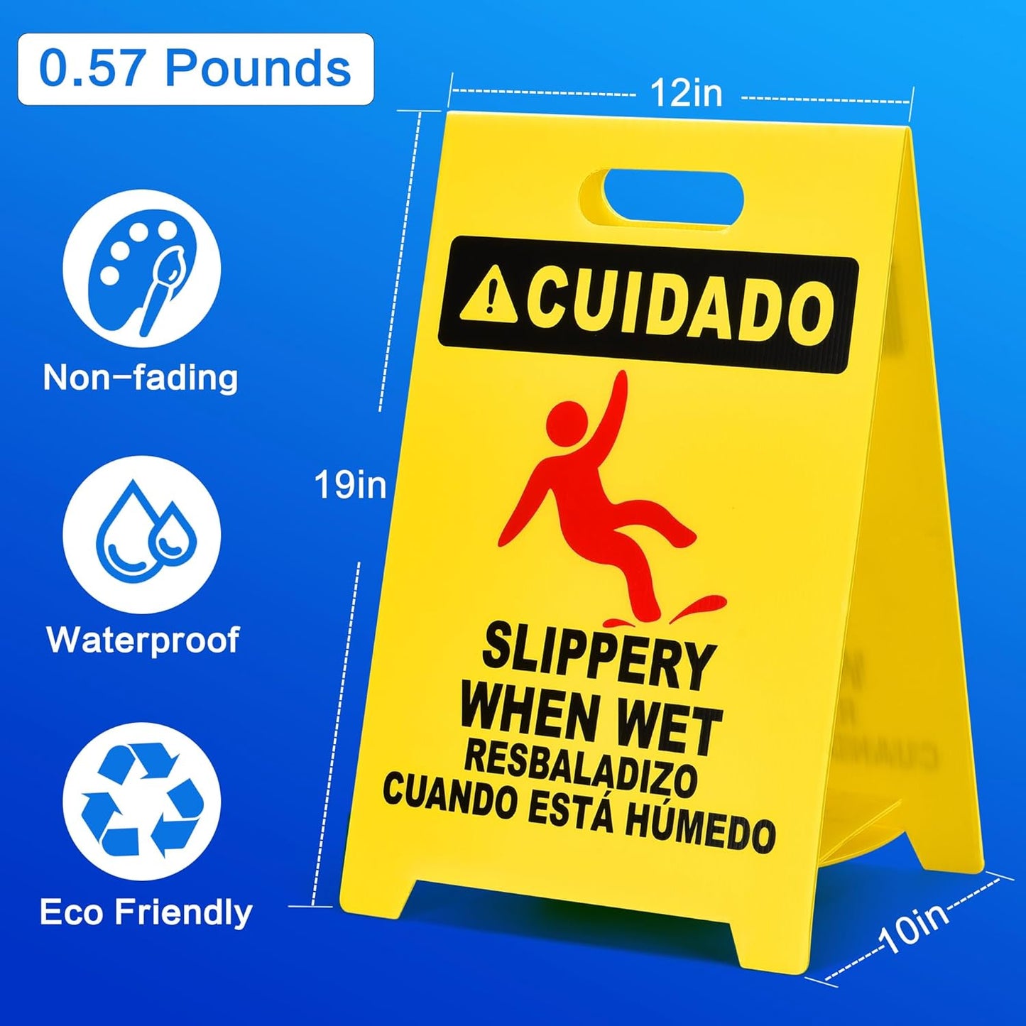 MATTHEW CLEANING 19'' Industrial Wet Floor Sign Standalone 2-Sided Durable Corrugated Plastic Birght Yellow Multilingual Warning Signs Commercial Caution Wet Fold-out Floor Signs For Indoors Only