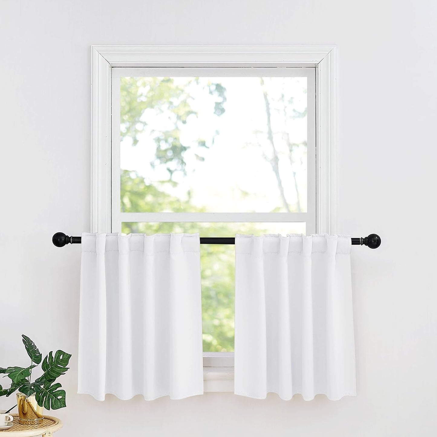 RYB HOME Small Window Curtains - Blackout Insualting Privacy Curtains for Kids Bedroom Kitchen Bathroom Basement Cafe Cabinet Tiers Drapes, 34 Width x 24 Length, 2 Panels, Pure White