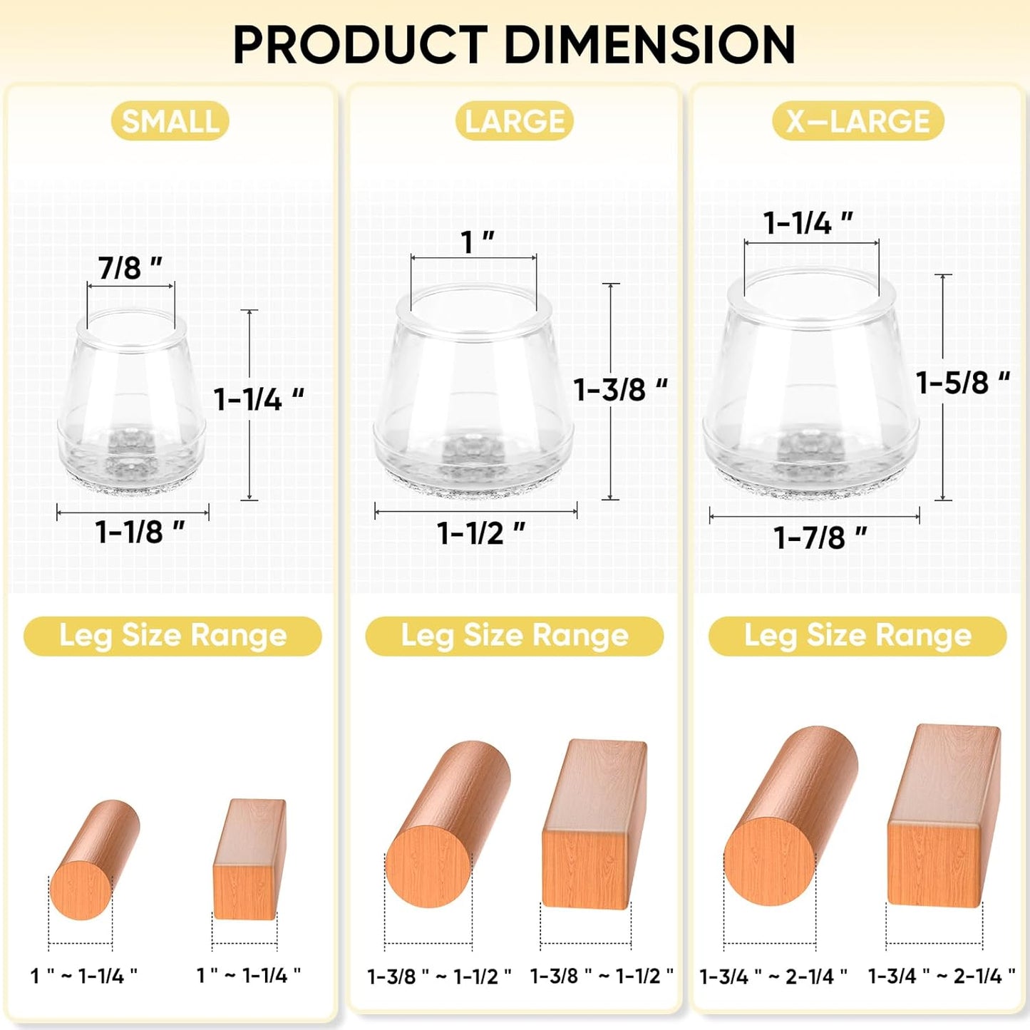 BALEINE 24 Pack Silicone Chair Leg Floor Protectors, Stool Leg Protectors Cap, Non-Slip Chair Leg Caps for Hardwood Floors (Clear & Large, 24 Pack)