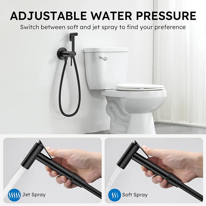 Arofa Built-in Hot and Cold Handheld Bidet Sprayer for Toilet, Black Warm Water Bidet with Adjustable Water Flow, Dual Control Mode Muslim Shower with Spray Hose for Feminine Wash, Wall Mounted