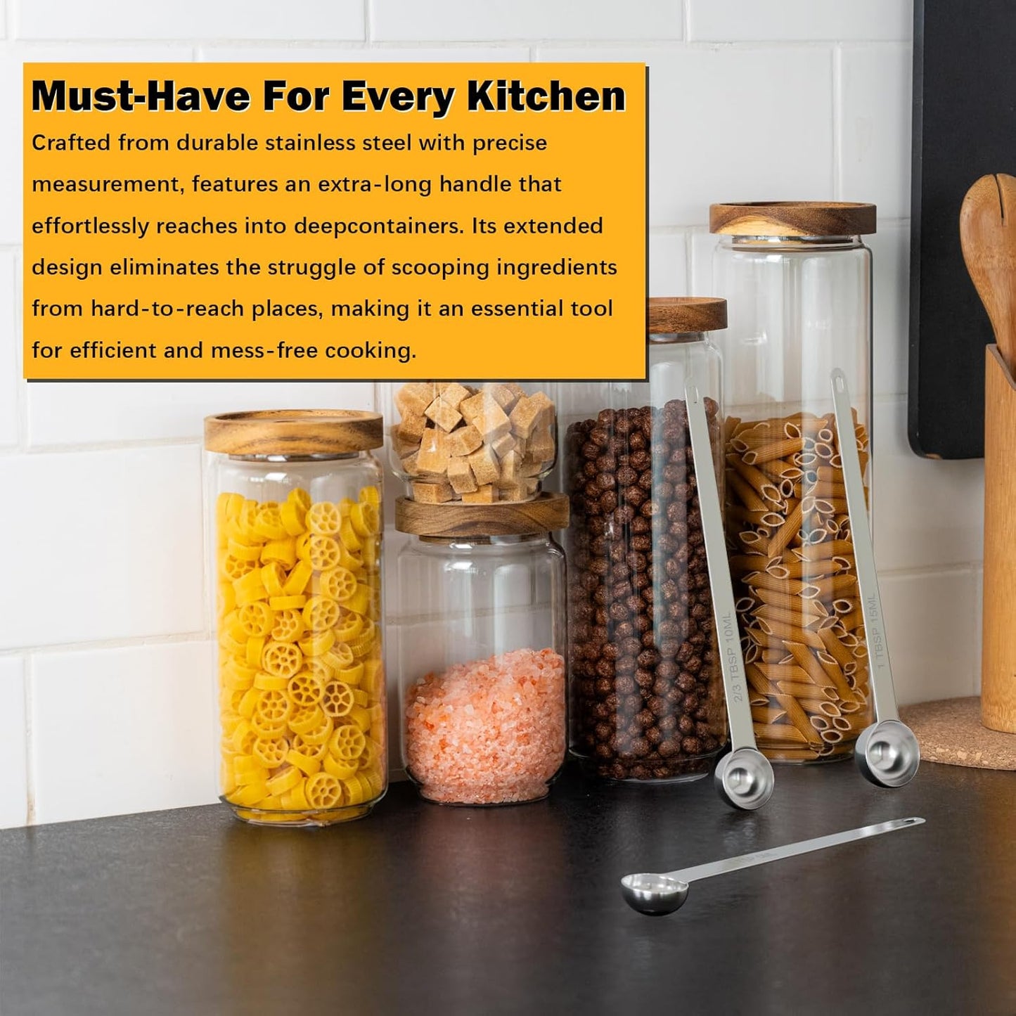 2PCS 2/3Tbsp(2tsp, 10ml) Extra Long Handle Measuring Spoon, Single Stainless Steel Individual Measure Scoop Only