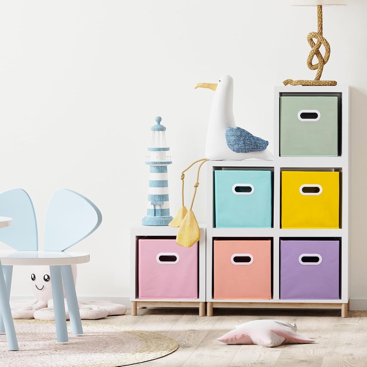 Stero Fabric Storage Cubes Bins, 11 inch Fun Colored Foldable Storage Baskets with Dual Plastic Handle for Home, Kids Room, Closet and Toys Organization, Multi Colored, Set of 6