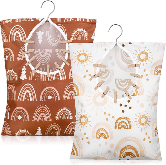 Woanger 2 Pcs Clothes Pin Bag Clothespin Holder 15 x 11 in to Hang on Line Clothes Pin Hanging Bag for Clothesline Outdoor Storage Organizer Basket with Large Opening(Cute Style)