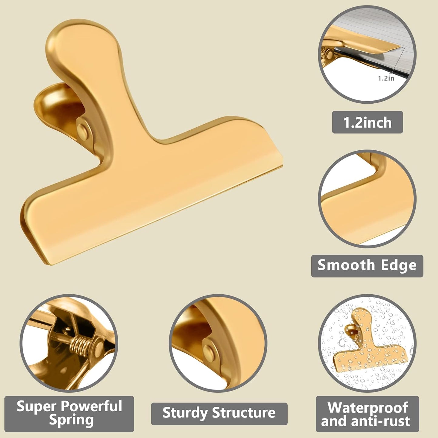 8 Pack 3 Inch Wide Stainless Steel Chip Clips Food Bag Clips Heavy Duty Food Bag Clamp, Chip Clips Metal Hinge Clip File Clamps