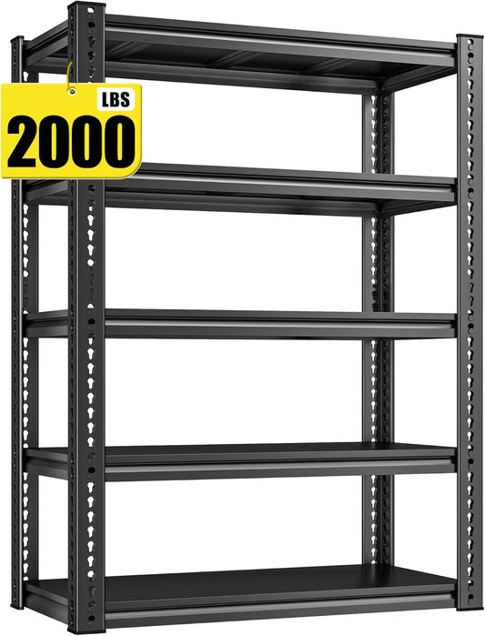 REIBII Garage Shelving Load 2000 LBS, Adjustable 5-Tier Storage Shelves, Metal Shelving Units and Storage Rack Shelf for Garage, Basement, Kitchen, 32" W x 17" D x 72" H, Black