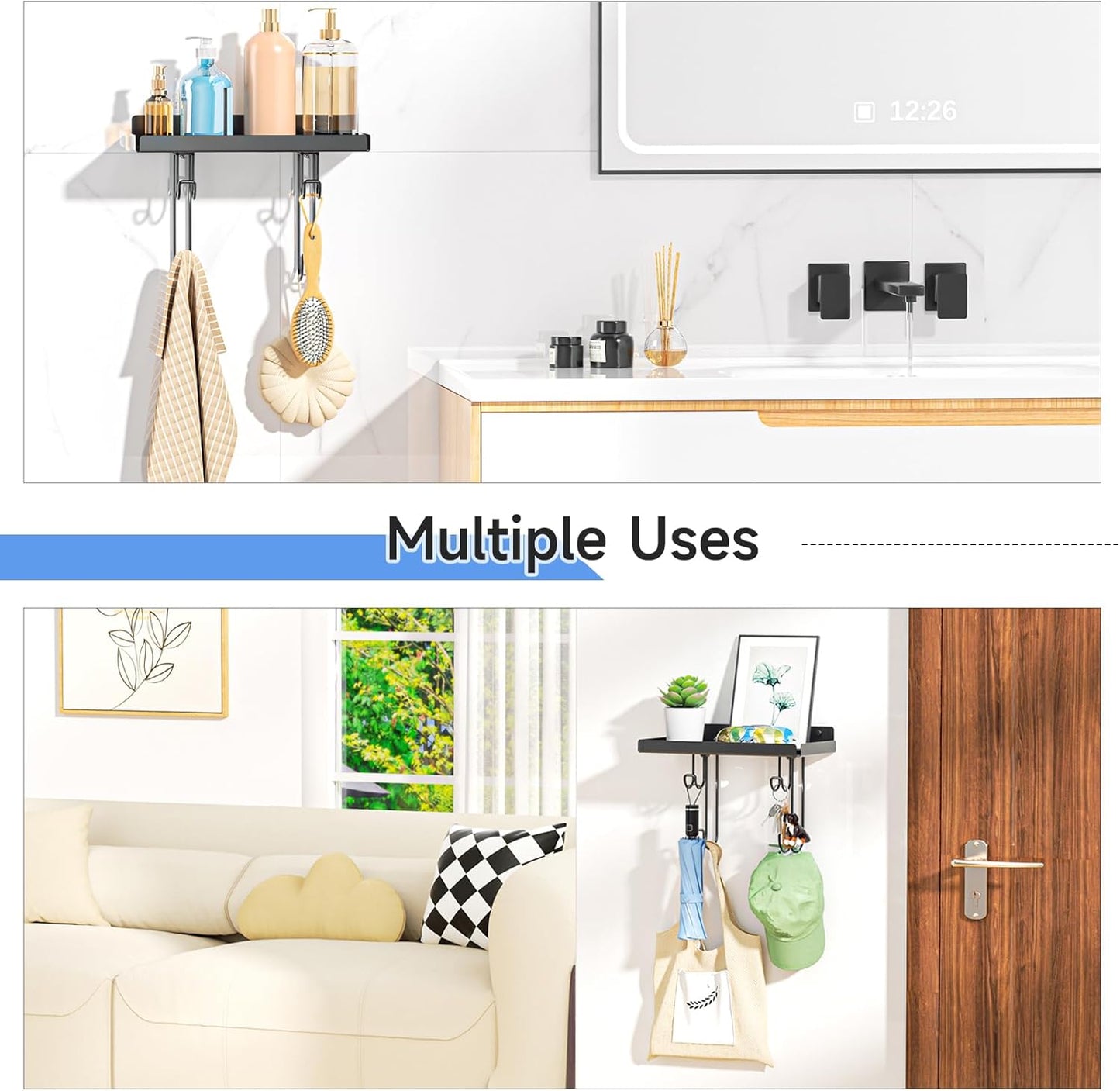 Ironing Board Holder Wall Mount, Ironing Board Hanger with Storage Shelf, Iron Board Holder for Wall, T&V Shaped Iron Board Hanger, Irons Storage for Laundry Room