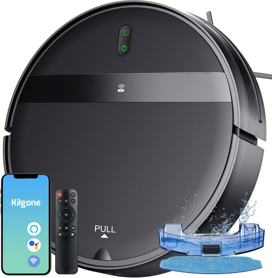 Robot Vacuum and Mop Combo, 2-in-1 Robotic Vacuum Cleaner with Tangle-Free Suction, WiFi/Alexa/App Control, Auto Recharge, Ultra-Slim Quiet Design for Pet Hair, Hard Floors & Low-Pile Carpets