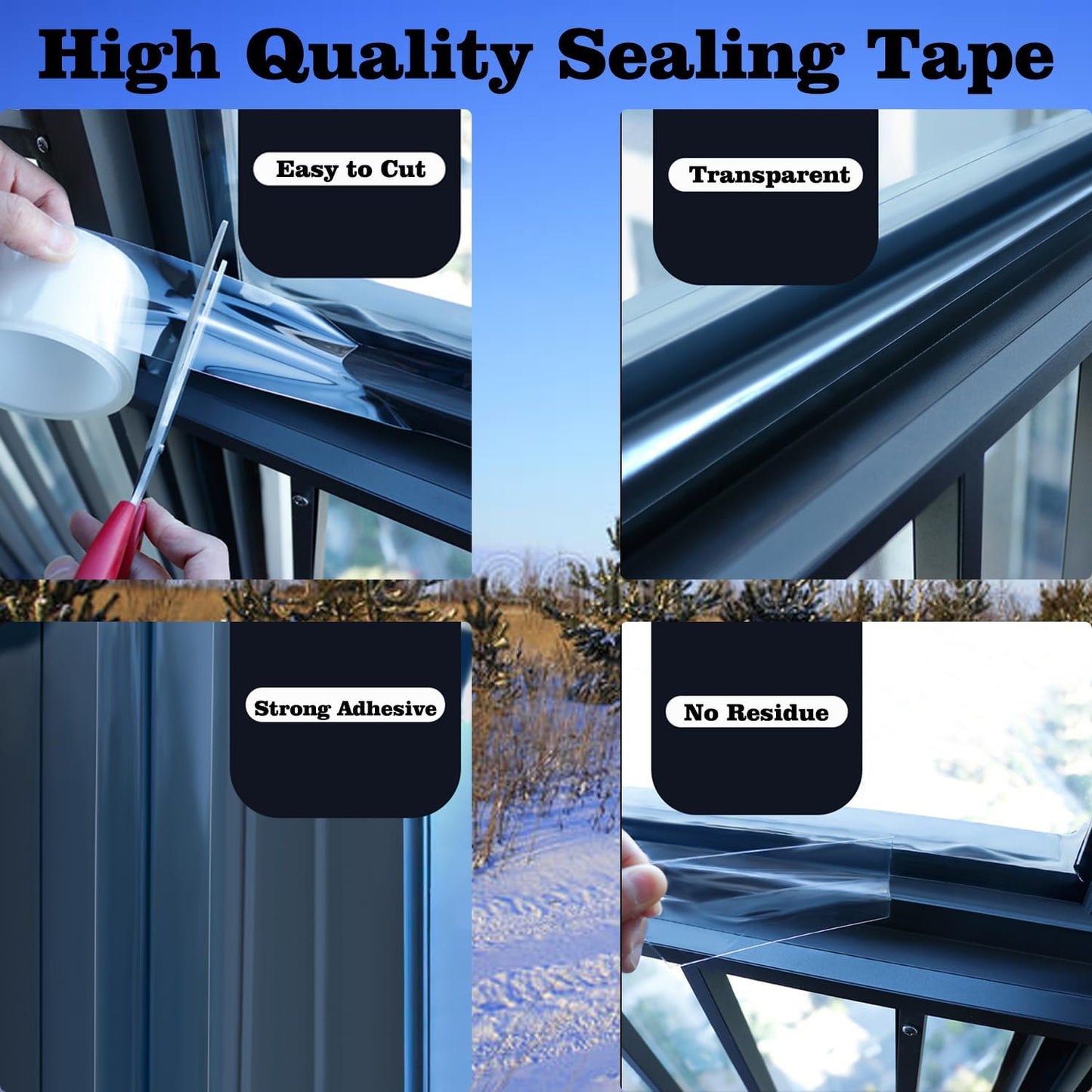 Transparent Window Weather Sealing Tape 3 Inch x 33 FT Weather Stripping Residue-Free Clear Window Insulation Tape for Doors Windows and Shower Glass Gaps (3 in * 33 FT)