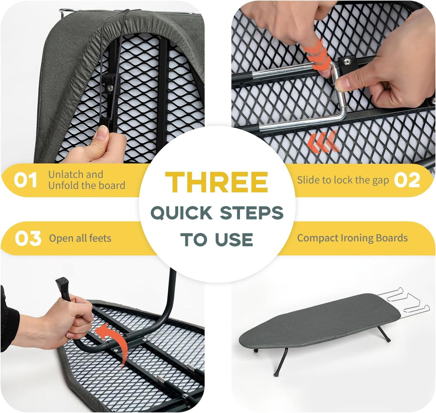 Small Ironing Board Tabletop, RAINHOL Compact Portable Iron Board Foldable with Cover and Pad, Countertop Mini Ironing Table for Travel and Space Saving, 31"x12", Black