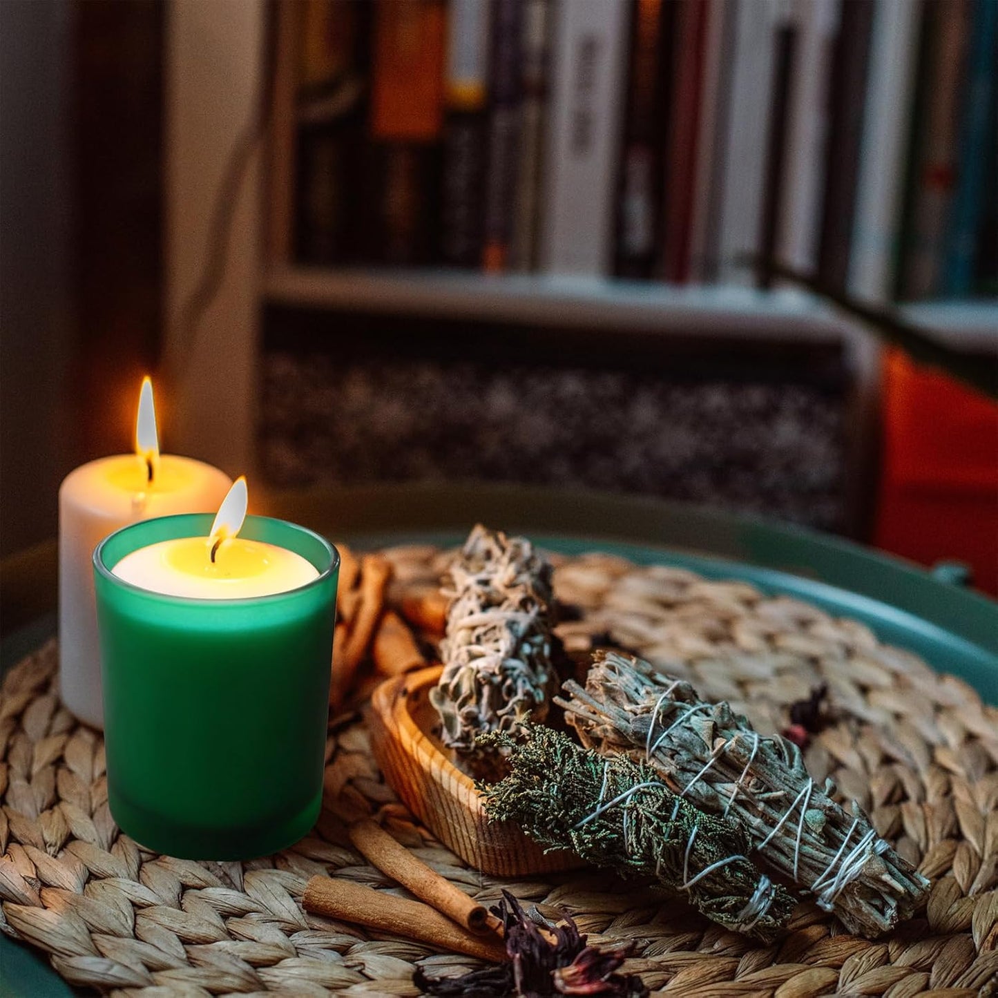 Thick Candle Jars for Making Candles 12 Pcs, 7 OZ Empty Jars with Wood Lids for Candle Making, Sample Container, Frosted Green