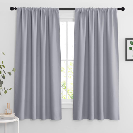 RYB HOME Blackout Curtains 63 inches Long - Energy Saving Insulation Large Window Curtain Blinds for Bedroom Living Room Dining Basement Home Office, W 62 x L 63 per Panel, Silver Grey, 2 Pcs