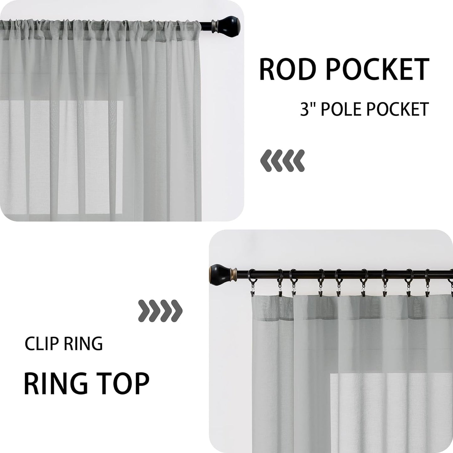Tollpiz Short Sheer Door Curtain Closet Linen Textured Curtain Sheers Doorway Light Filtering Voile Patio Glass Door Rod Pocket Curtains French Door, 54 x 54 inches Long, Silver Grey, Set of 1 Panel