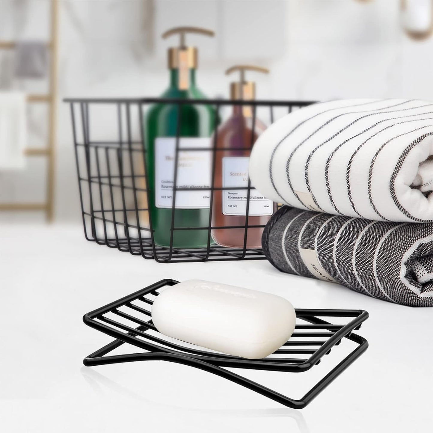 Soap Dish Bar Soap Holder for Shower Bathroom, Stainless Steel Self-draining Sponge Holder for Kitchen Sink Bathtub, Easy Cleaning Quick Dry, Black