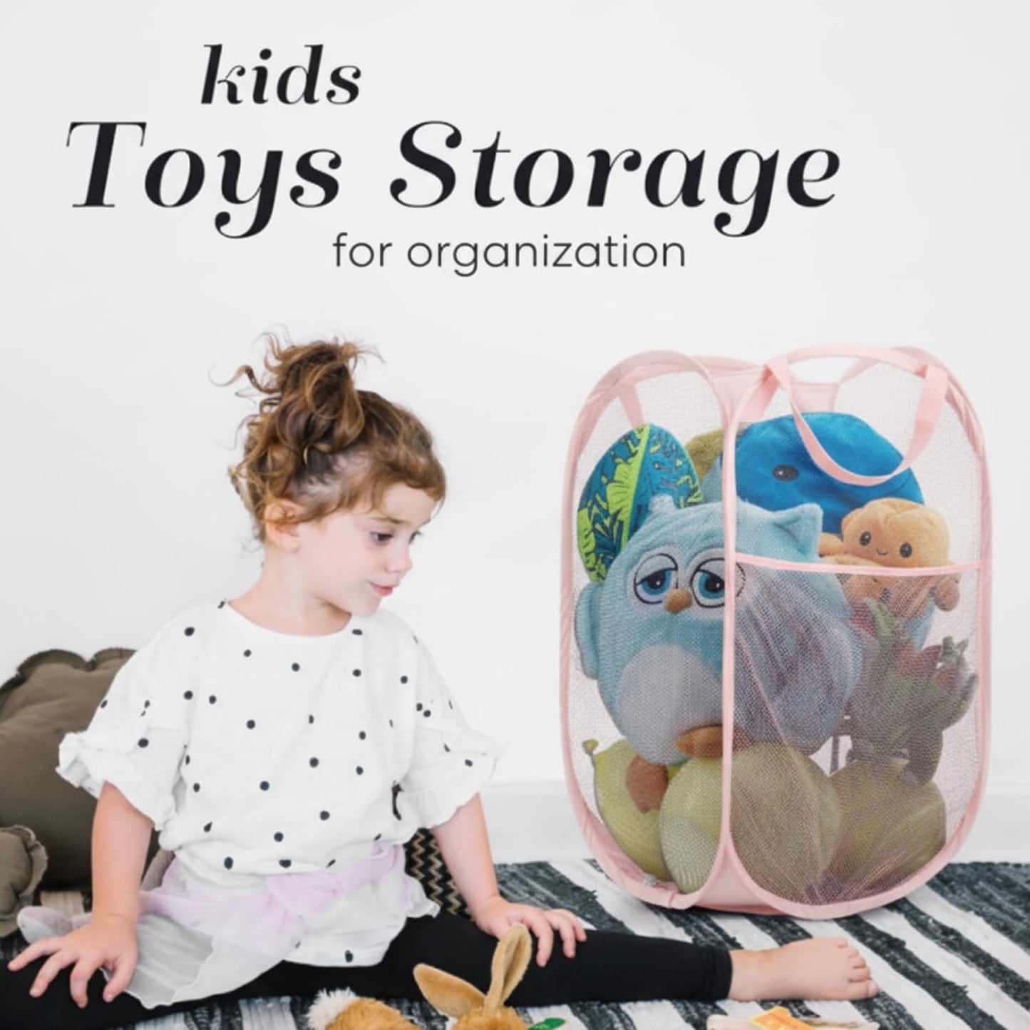 Handy Laundry Collapsible Mesh Pop Up Hamper with Wide Opening and Side Pocket - Breathable, Sturdy, Foldable, and Space-Saving Design for Clothes and Storage (Pink)