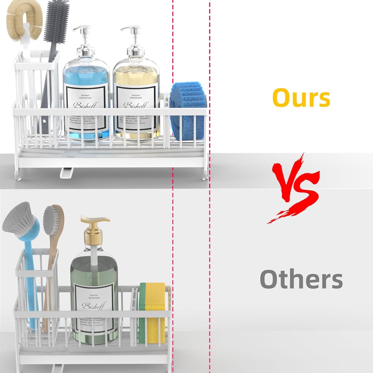 Moforoco Extra Large Kitchen Sink Caddy, Rustproof Sponge Holder for Kitchen Sink with High Brush Holder, Stainless Steel White Kitchen Caddy Sink Countertop Organizer, Sponge Caddy for Kitchen Sink