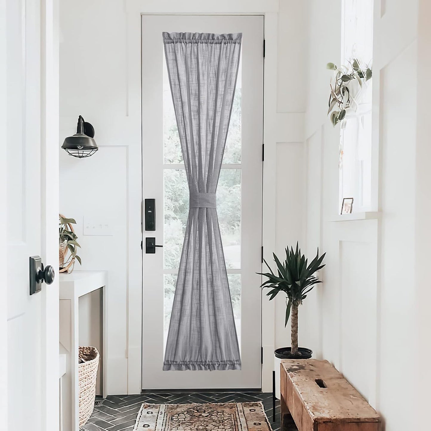 NICETOWN Sidelight Curtain for Front Door - French Door Curtain Sheer French Panel with Tieback Linen Textured Window Cover (Dark Grey, 30 inches Wide x 72 inches Long, 1 Piece)