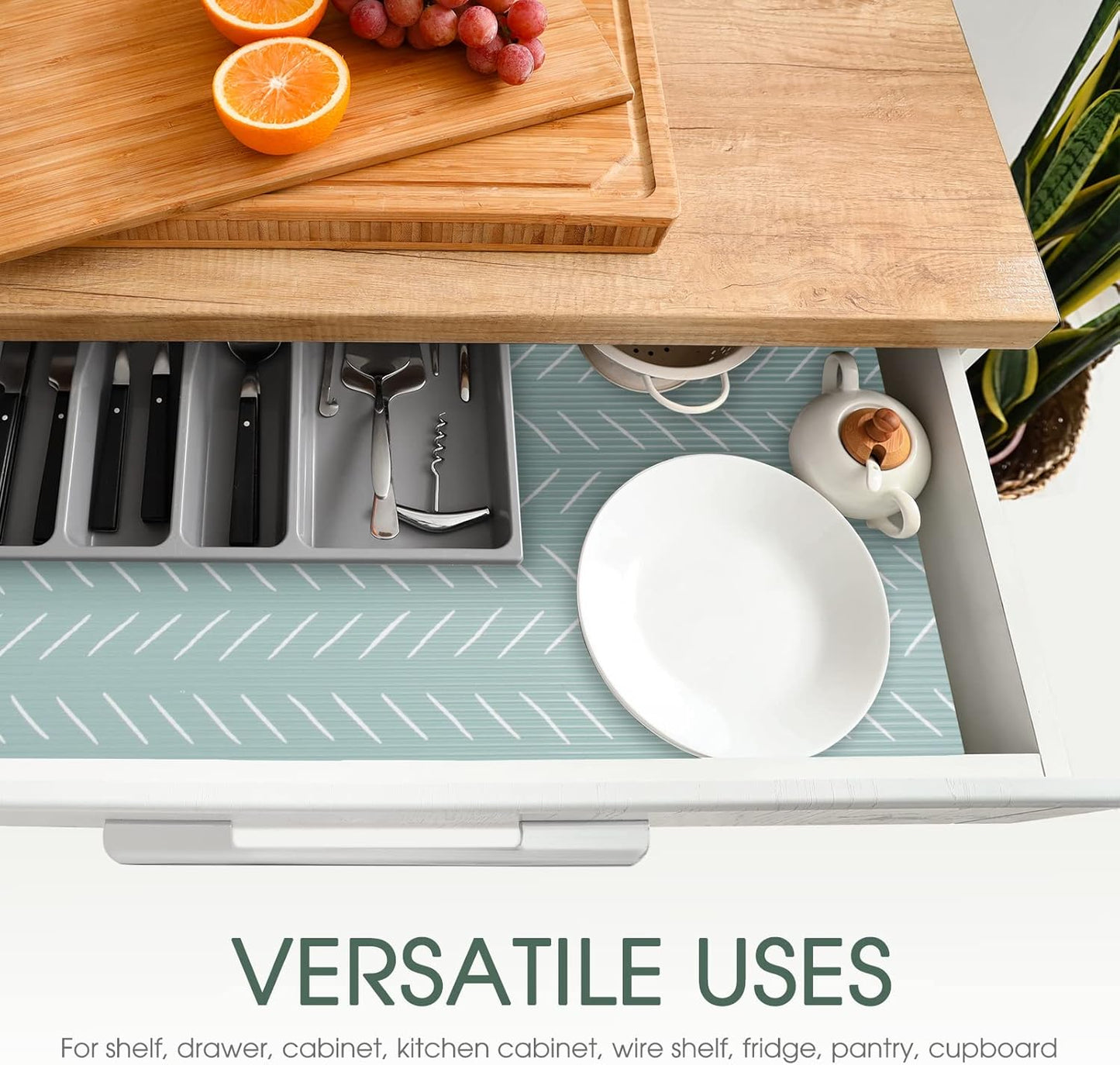 Glotoch 2 Rolls Premium Non Slip Shelf Liner, Non Adhesive Drawer Liner, Waterproof Shelf Liners for Kitchen Cabinets, Drawer, Fridge, Wire Shelving, Pantry-12” X 20 FT, Heavy Duty, Green Herringbone