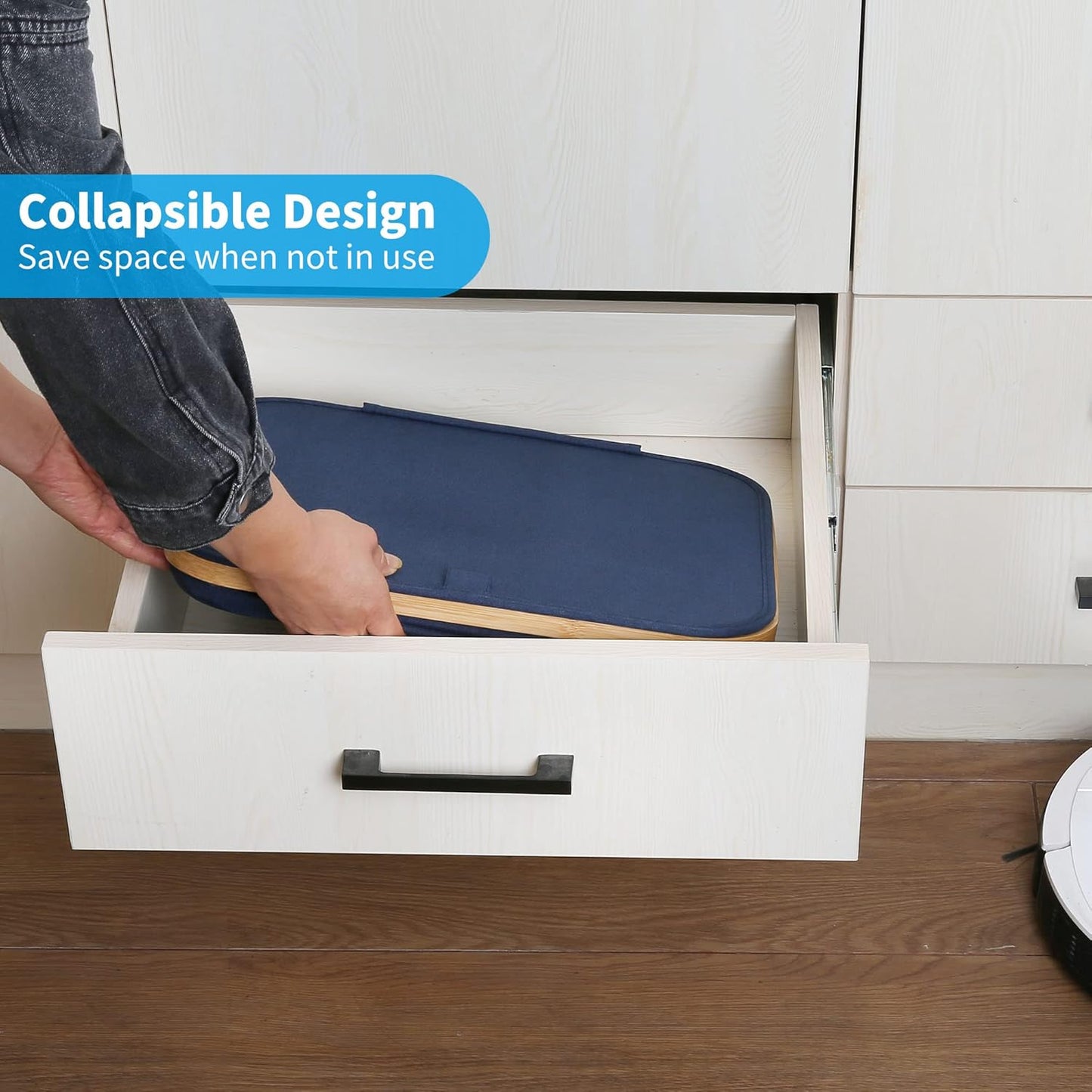 efluky Laundry Basket with Lid and Removable Bag, 100L Tall Laundry Hamper with Bamboo Handles, Aesthetic Dirty Clothes Bin for Laundry Room, Bathroom, Bedroom and Dorm, Blue