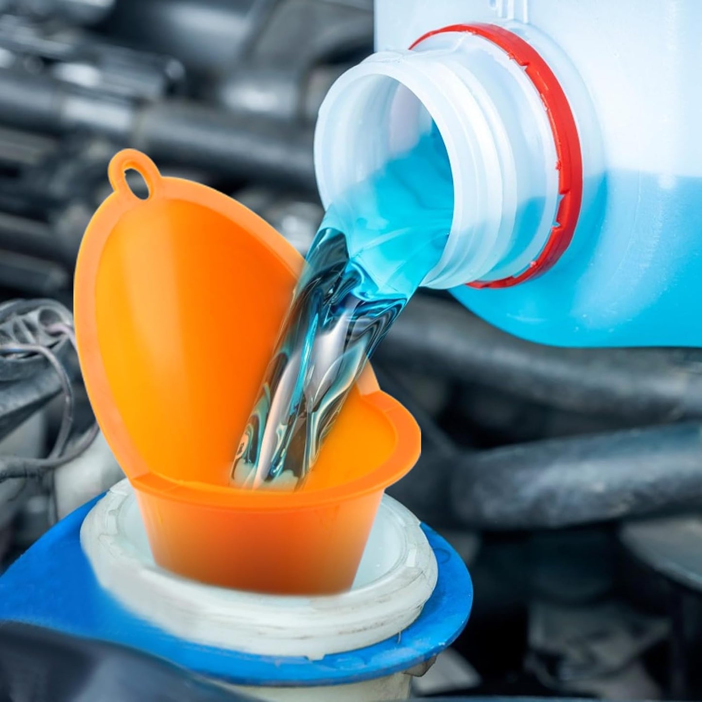 4 Pcs Plastic Long Neck Oil Funnel for Change, Multi-Function Long for Transmission Fluid Automotive Funnels, Car Water Diesel Fuel Kerosene Liquids Engine Oil Funnel Set